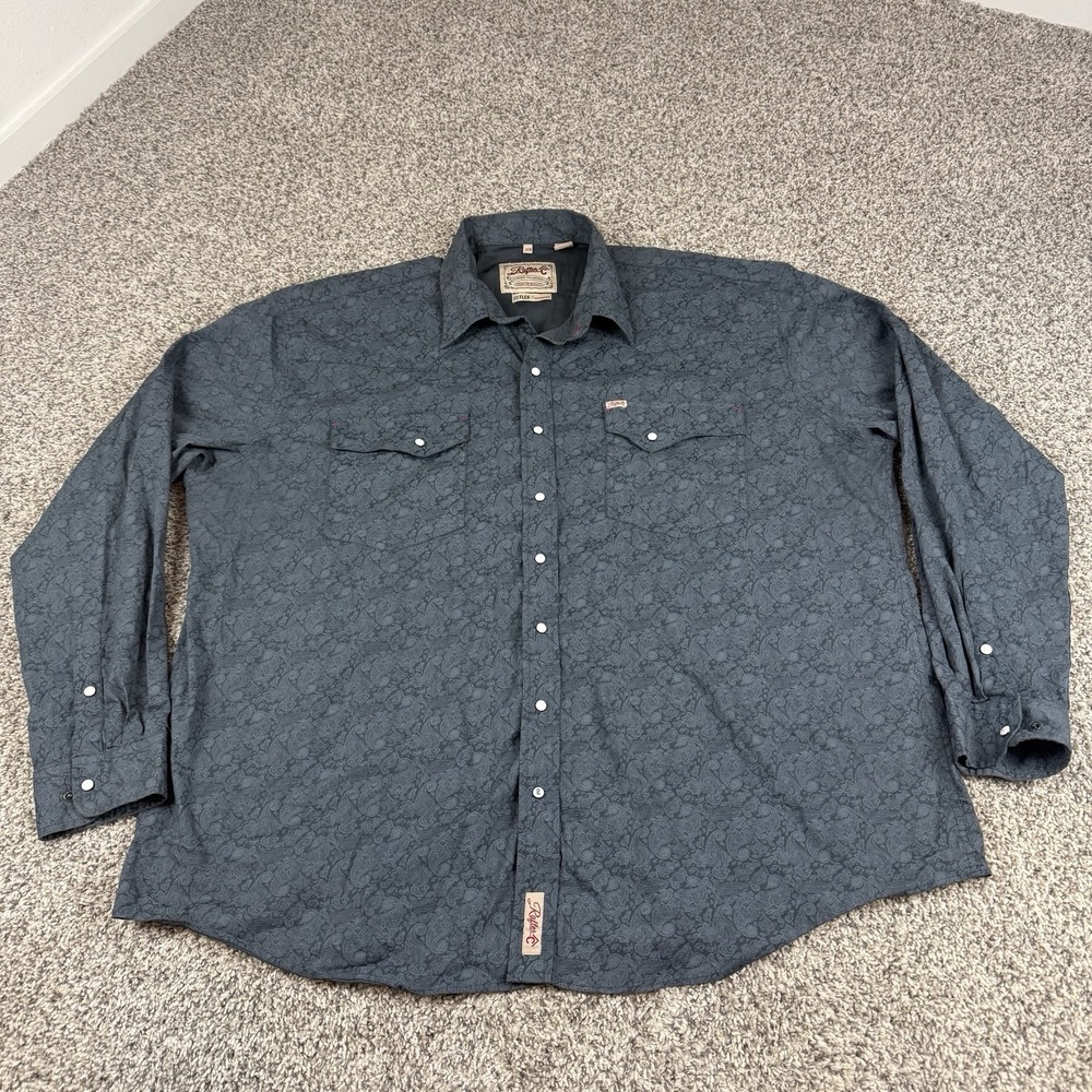 Rafter C Pearl Snap Shirt Mens 4XB Gray Paisley Print Western Cowboy